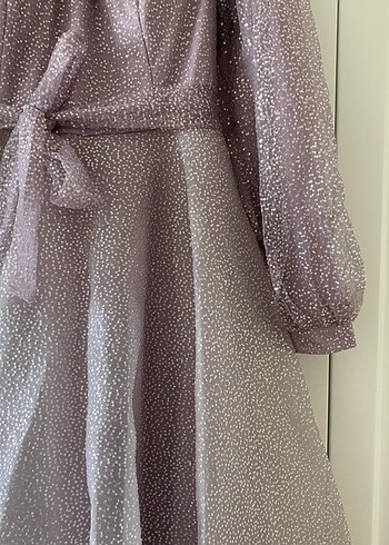 Tesettür Pullu Lila Abiye ve Uyumlu Saten Şal - Görsel 5