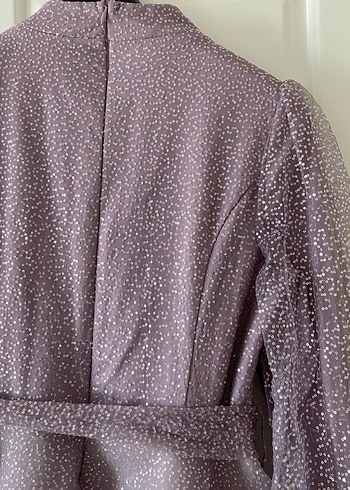 Tesettür Pullu Lila Abiye ve Uyumlu Saten Şal - Görsel 9