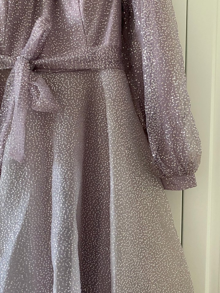 Tesettür Pullu Lila Abiye ve Uyumlu Saten Şal - Görsel 5