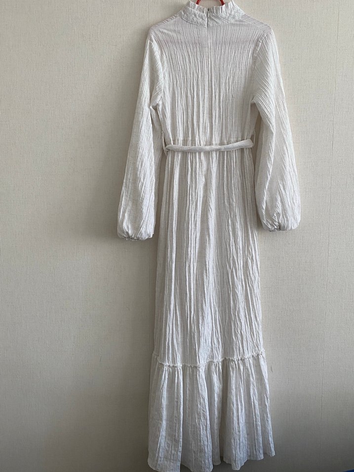 Beyaz Bohem Uzun Elbise - Görsel 5