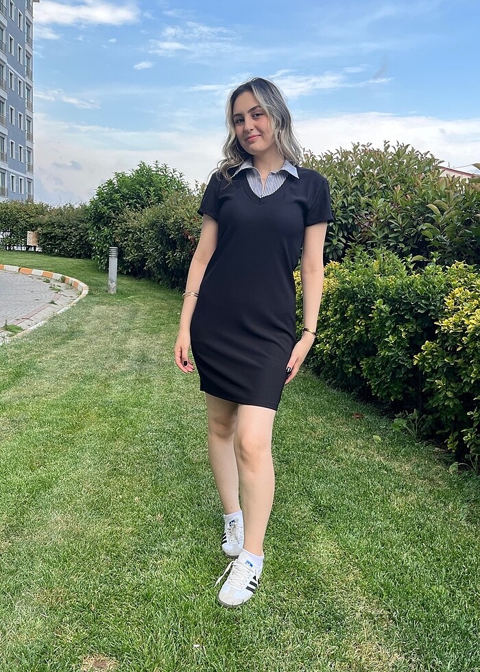 Şık Yakalı Siyah Elbise - Görsel 2