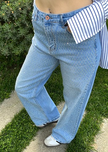 Taşlı Kadın Kot Pantolon - Görsel 3