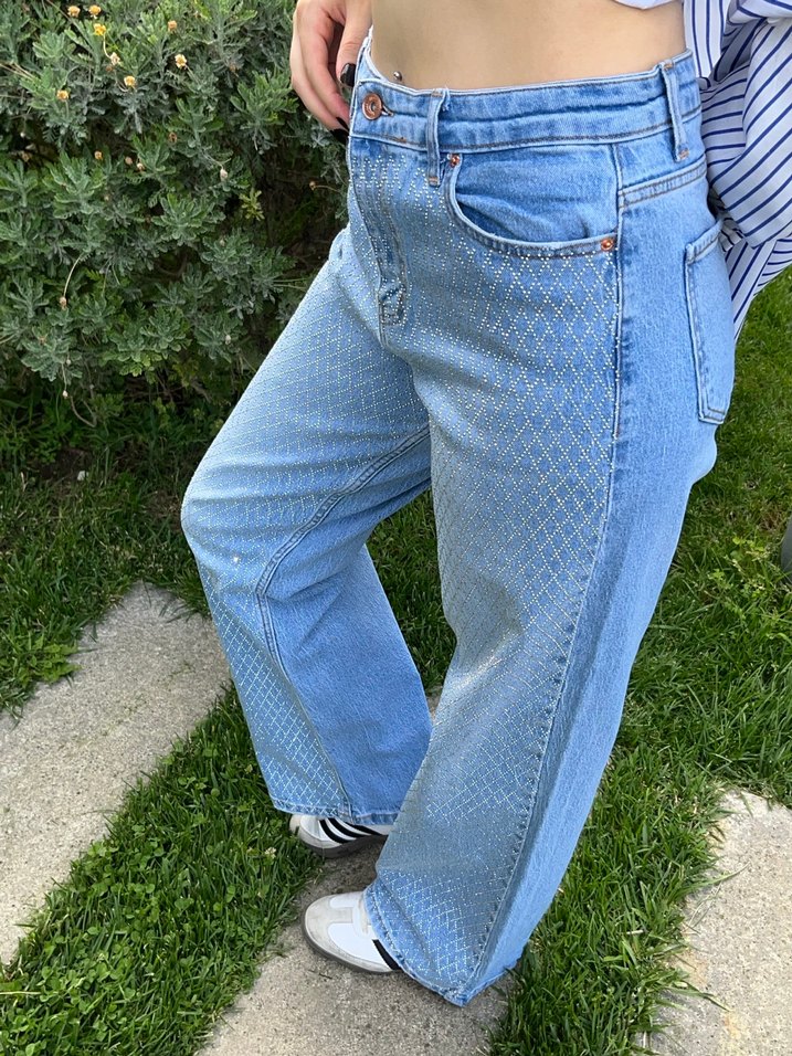 Taşlı Kadın Kot Pantolon - Görsel 2