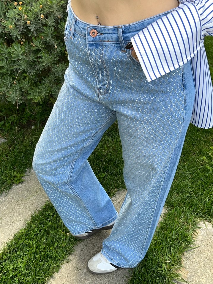 Taşlı Kadın Kot Pantolon - Görsel 3