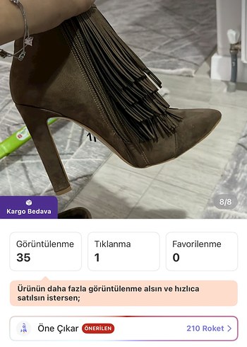 Cat Püsküllü Kahverengi Süet Stiletto Bot