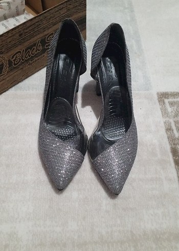 Diğer Diger Gri Yılan Desenli Payetli Stiletto Topuklu Kadın Ayakkabı