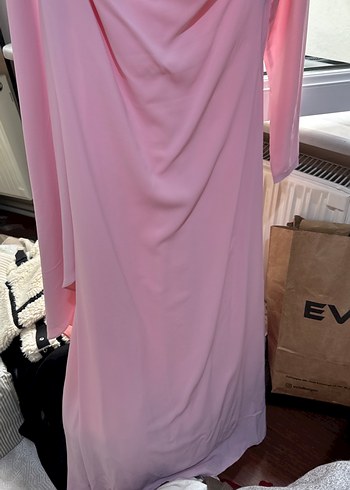 38 Beden pembe Renk Pembe Uzun Kollu V Yaka Kadın Abiye Elbise