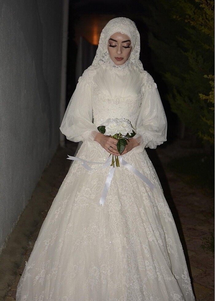 tesettür fransiz dantel gelinlik - Görsel 4