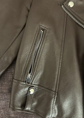 Deri Kahverengi Bershka Deri Ceket - Görsel 3