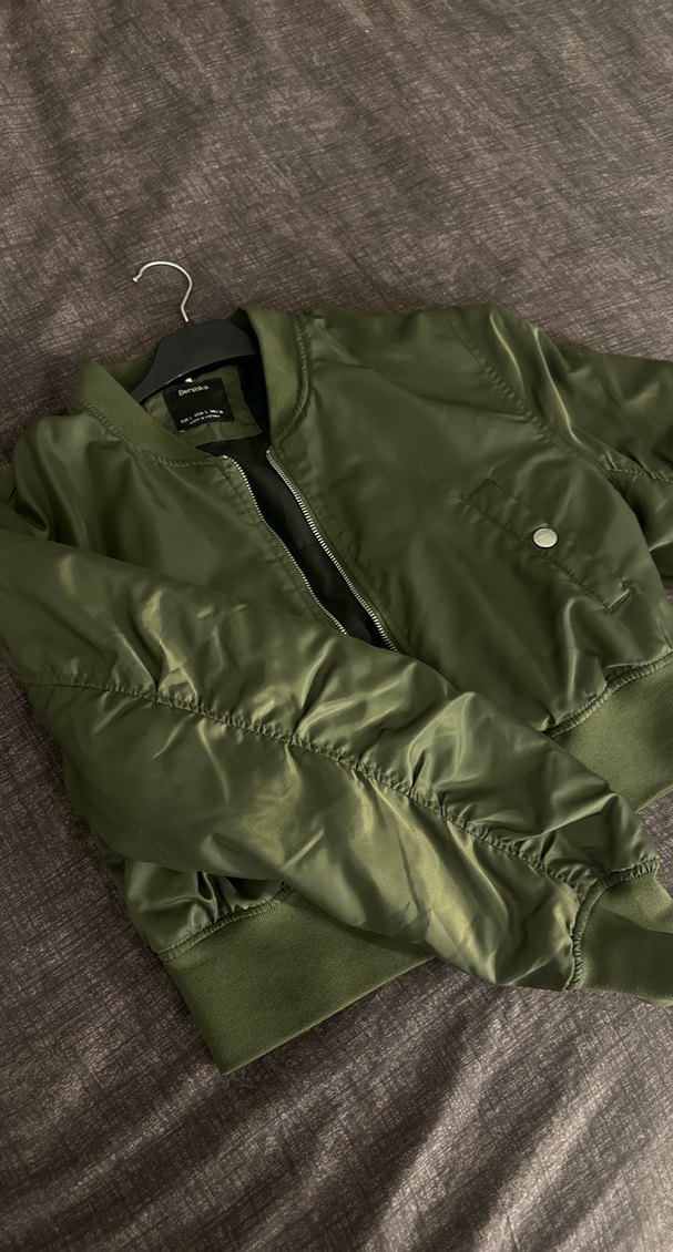 Kadın Haki Fermuarlı Bomber Bershka Ceket - Görsel 2