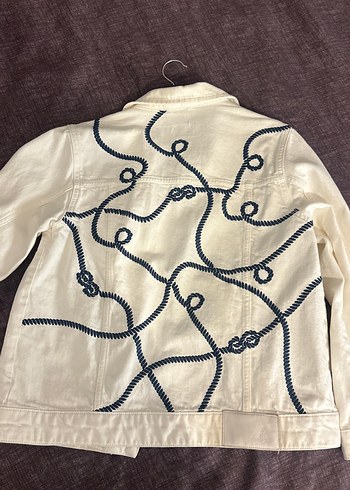 Mavi Beyaz Nakışlı Beymen Denim Kot Ceket - Görsel 4