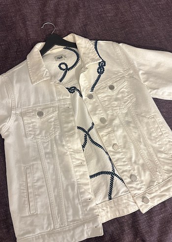 Mavi Beyaz Nakışlı Beymen Denim Kot Ceket - Görsel 2