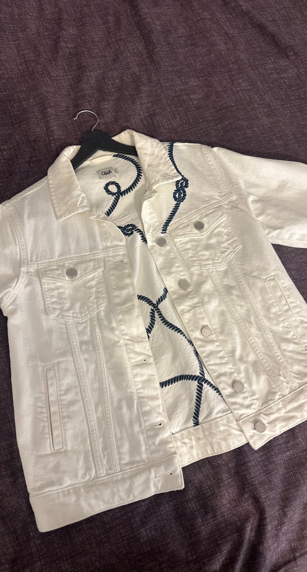 Mavi Beyaz Nakışlı Beymen Denim Kot Ceket - Görsel 2