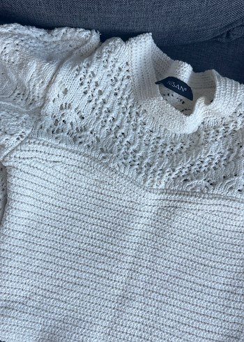 Beyaz Örgü Bohem Kadın Kazak - Görsel 3