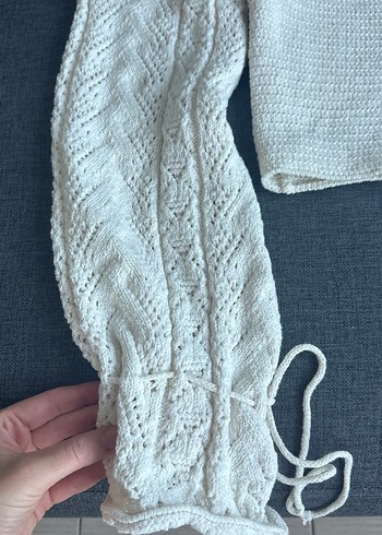 Beyaz Örgü Bohem Kadın Kazak - Görsel 2