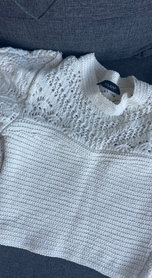 Beyaz Örgü Bohem Kadın Kazak - Görsel 3