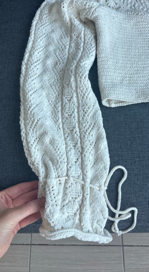 Beyaz Örgü Bohem Kadın Kazak - Görsel 2