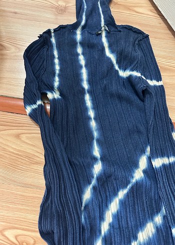 Lacivert Pilili Bohem Uzun Kollu Triko Elbise - Görsel 3