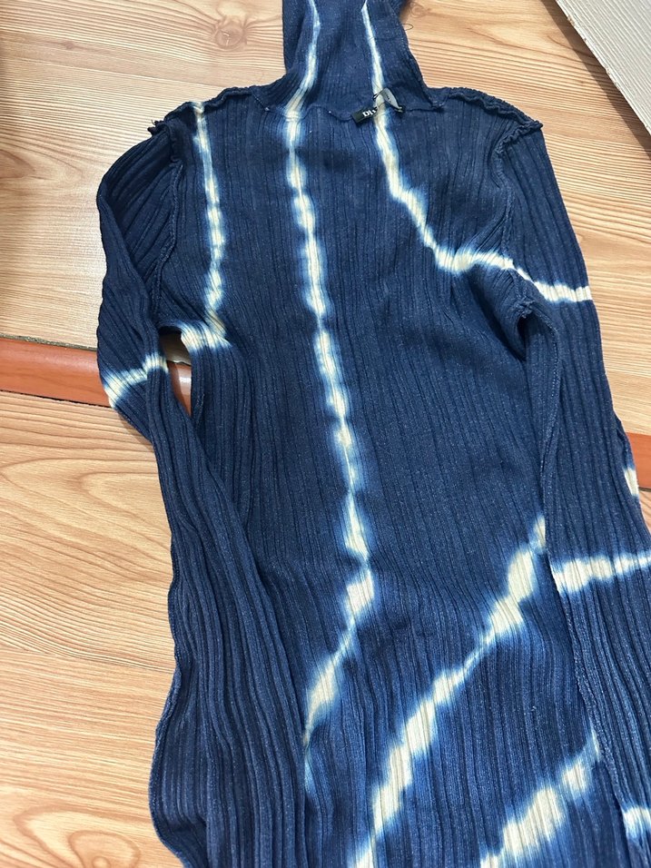 Lacivert Pilili Bohem Uzun Kollu Triko Elbise - Görsel 3