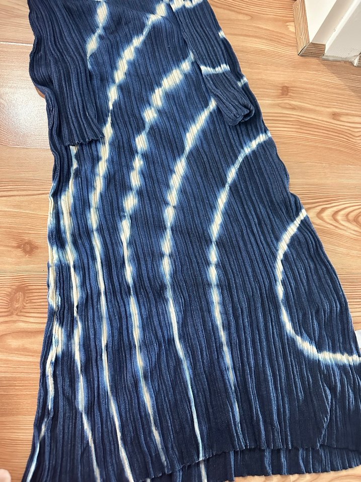 Lacivert Pilili Bohem Uzun Kollu Triko Elbise - Görsel 2