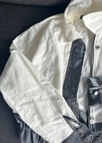 Düğmeli Beyaz Gri Midi Kadın Ceket - Görsel 2