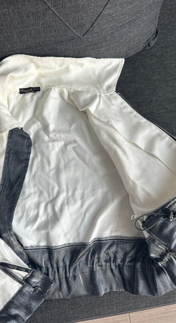 Düğmeli Beyaz Gri Midi Kadın Ceket - Görsel 3