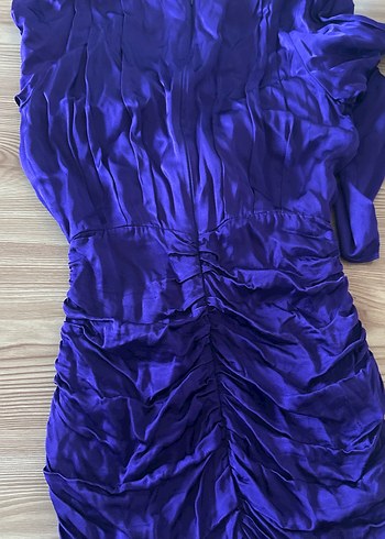 Mor Drapeli V Yakalı Midi Elbise - Görsel 4