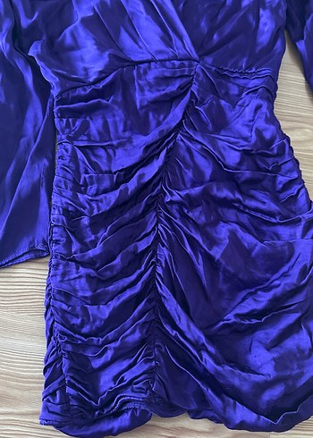 Mor Drapeli V Yakalı Midi Elbise - Görsel 3