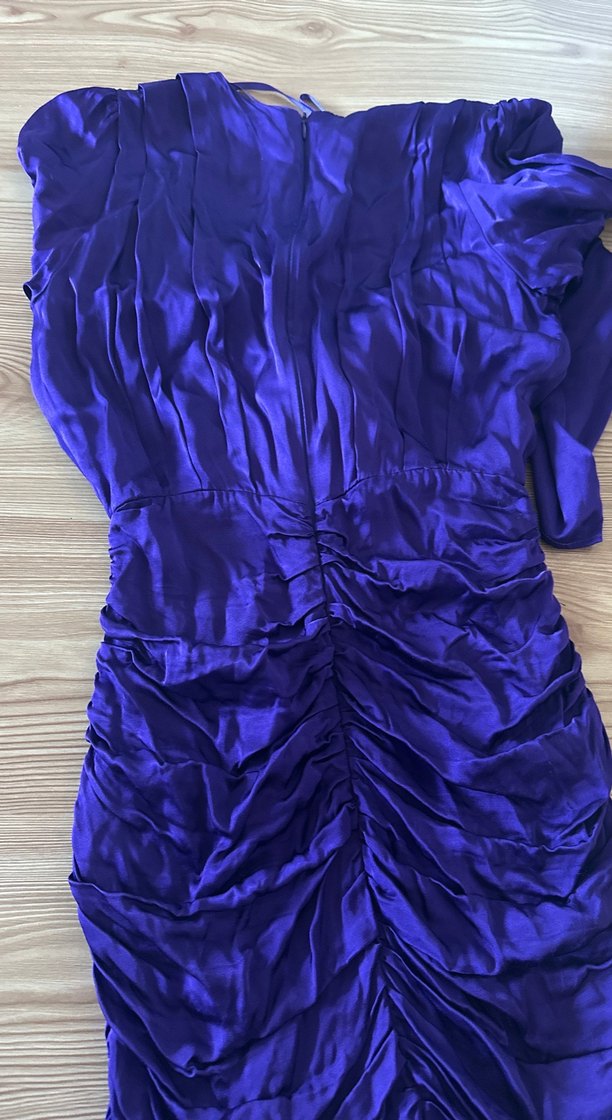 Mor Drapeli V Yakalı Midi Elbise - Görsel 4