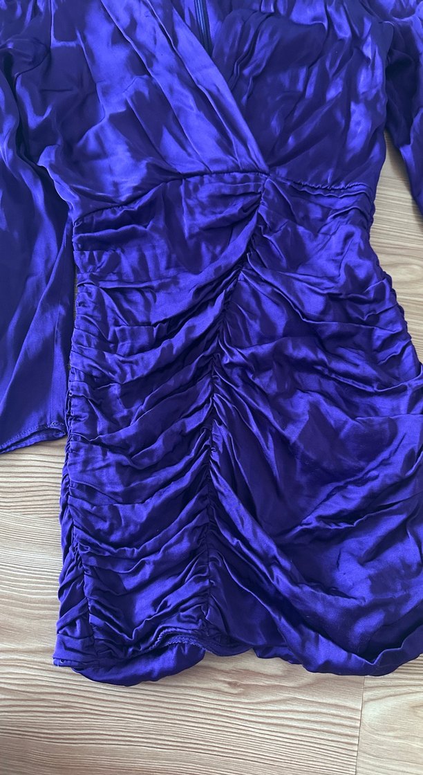 Mor Drapeli V Yakalı Midi Elbise - Görsel 3