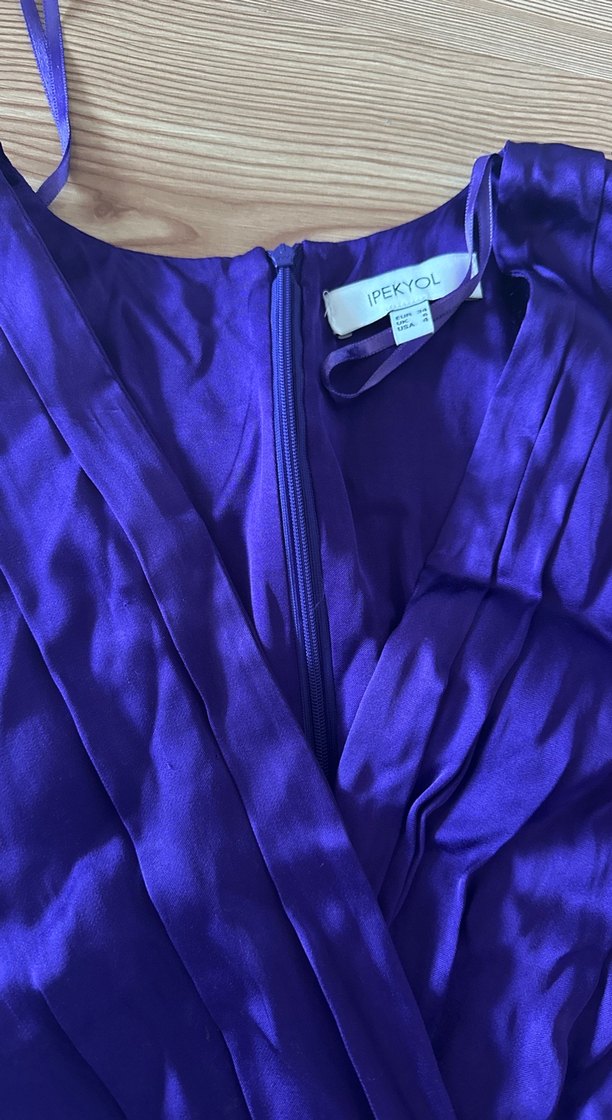 Mor Drapeli V Yakalı Midi Elbise - Görsel 2