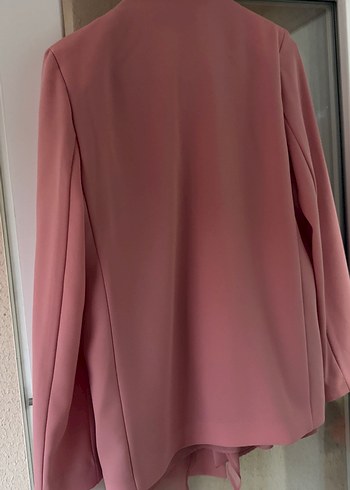 s Beden pembe Renk Pembe Drapeli Uzun Kadın Blazer Ceket