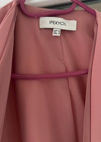 s Beden Pembe Drapeli Uzun Kadın Blazer Ceket