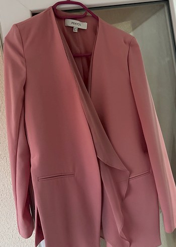 Pembe Drapeli Uzun Kadın Blazer Ceket