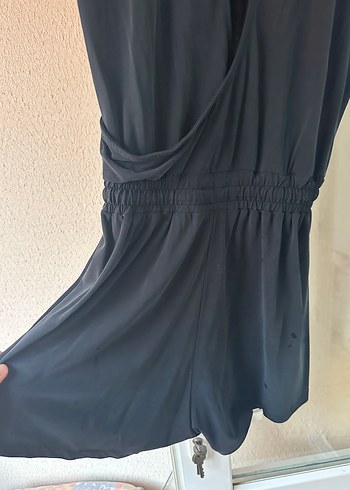 s Beden siyah Renk Siyah Kolsuz V Yaka Midi Keten Tulum