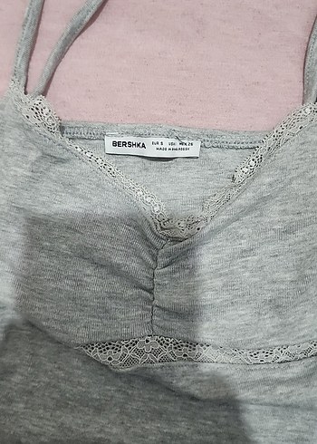 Gri Dantelli İnce Askılı Kadın crop - Görsel 2
