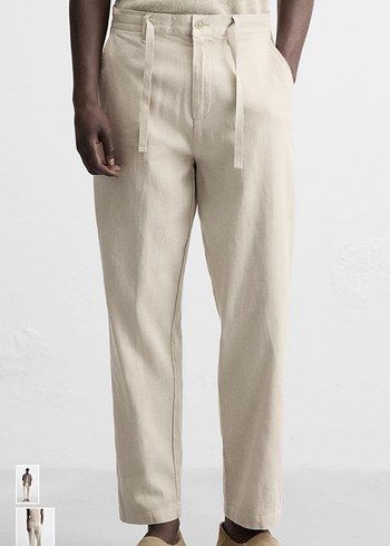 ZARA Bej Regular Fit Keten Pantolon
