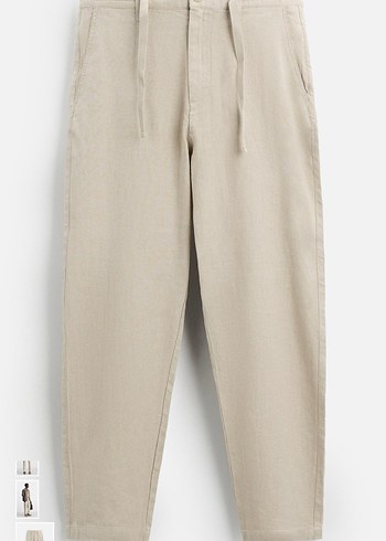 Zara ZARA Bej Regular Fit Keten Pantolon