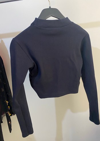 Lacivert  Uzun Kollu Crop Top - Görsel 2