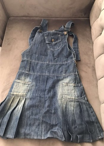 Kızlar İçin Gri Mavi Denim Salopet