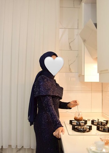 Abiye Drapeli Yüksek Yakalı Uzun Lacivert Abiye Elbise
