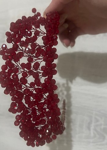 Bordo Boncuklu Örgü Saç Aksesuarı - Görsel 2