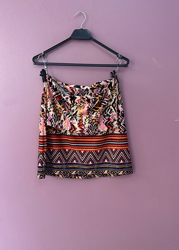 Renkli Bohem Mini Etek crop takım