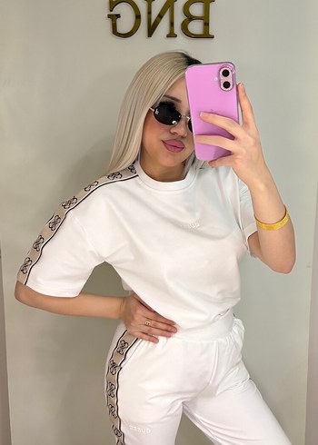 Beyaz Kısa Kollu Oversize Kadın Eşofman Takımı
