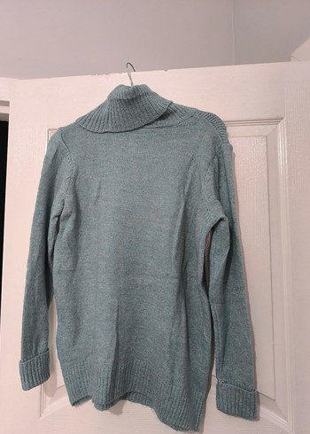 su yeşili Kadın Boğazlı Triko Kazak - Görsel 3