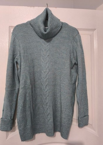 su yeşili Kadın Boğazlı Triko Kazak - Görsel 2