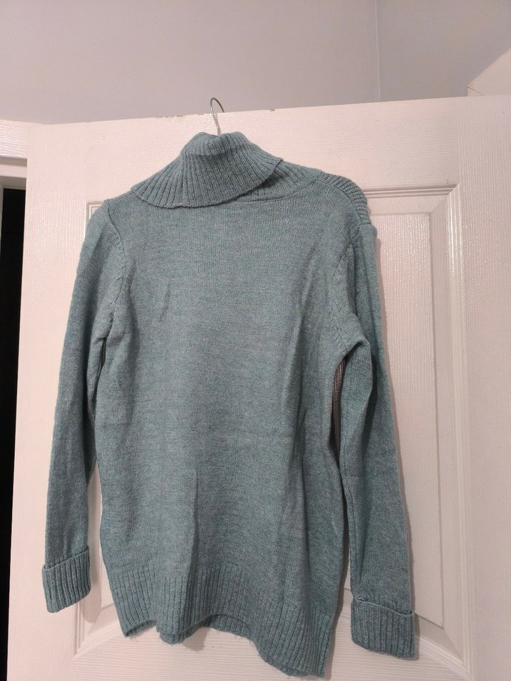 su yeşili Kadın Boğazlı Triko Kazak - Görsel 3