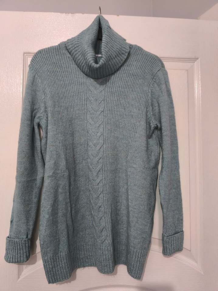 su yeşili Kadın Boğazlı Triko Kazak - Görsel 2