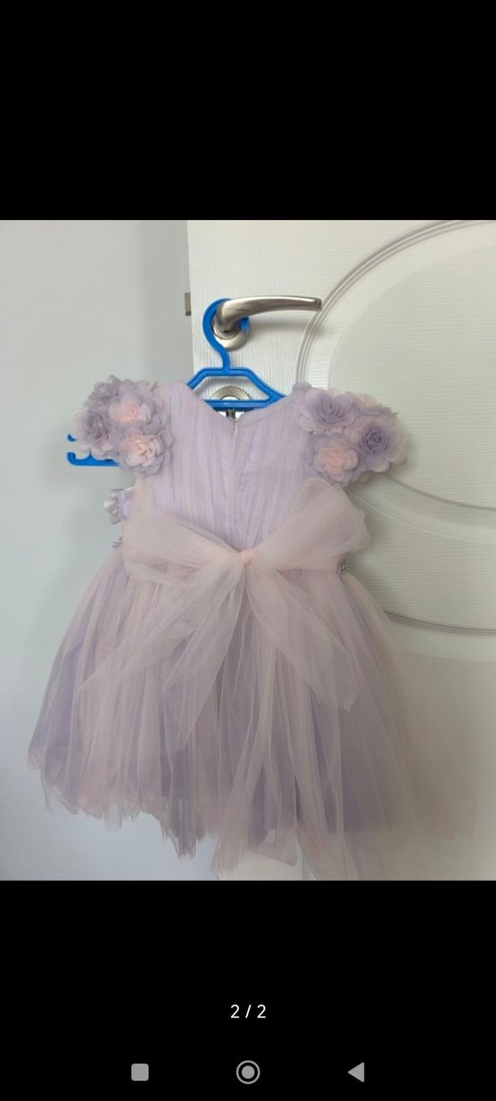 Çiçekli Pastel Mor Kolsuz Kız Elbisesi - Görsel 2