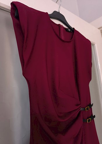 Bordo Kemerli Uzun Abiye Elbise - Görsel 3